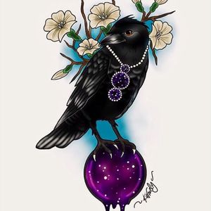Raven drawing by Karmely Sõrmus #raven #bird #blackraven #neotraditional #tattoodesign #raventattoo #sketch #karmelysõrmus