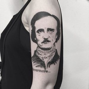 Edgar Allan Poe Tattoo by Johannes Folke #edgarallanpoe #blackwork #blackink #illustrative #JohannesFolke