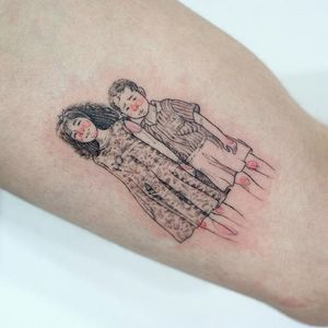 Fine line drawing tattoo by Doy. #Doy #watercolor #children #fineline #drawing #subtle #illustration #moments #minimalist #kids