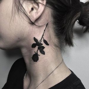Silhouette Rose on the neck Tattoo by Johnny Gloom @JohnnyGloom #JohnnyGloom #Black #Blackwork #BlackTattoo #Paris #silhouette #rose #necktattoo