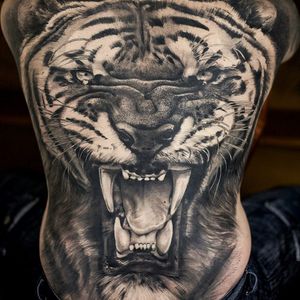 Tiger tattoo by Luke Sayer #LukeSayer #blackandgrey #realistic #horror #tiger