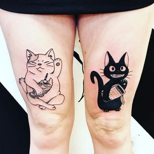 Tatuajes de Muta y Jiji de Tina Lugo #TinaLugo #linework #blackwork #anime #Japanese #StudioGhibli #Muta #Jiji #wealthcat #luckycat #cat #Japanese