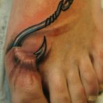 This fish hook through a toe is incredible. #fishhook #hooked