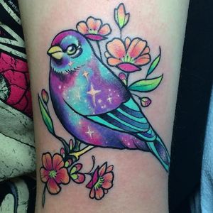 Bird tattoo by Helena Darling #HelenaDarling #bird #neon #cherryblossom