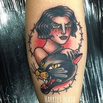 Lady and Panther Tattoo by Harriet Heath #lady #panther #oldschool #traditional #HarrietHeath