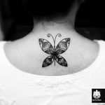 Butterfly nape tattoo by Moses Valerius #nape #blackwork #butterfly