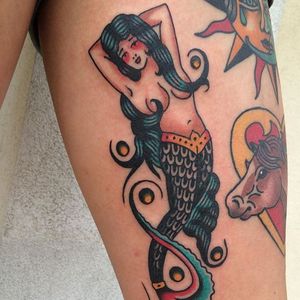 Mermaid Tattoo by Julian Bast #mermaid #traditional #oldschool #classic #bold #traditionalartist #JulianBast