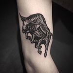 Bull tattoo by @Garaskull  #skeleton #black #blackwork #xray #bull
