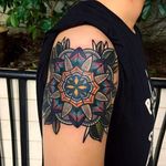 Bold and colorful mandala tattoo by Mico @Micotattoo #Micotattoo #Mico #mandala #flower #bold
