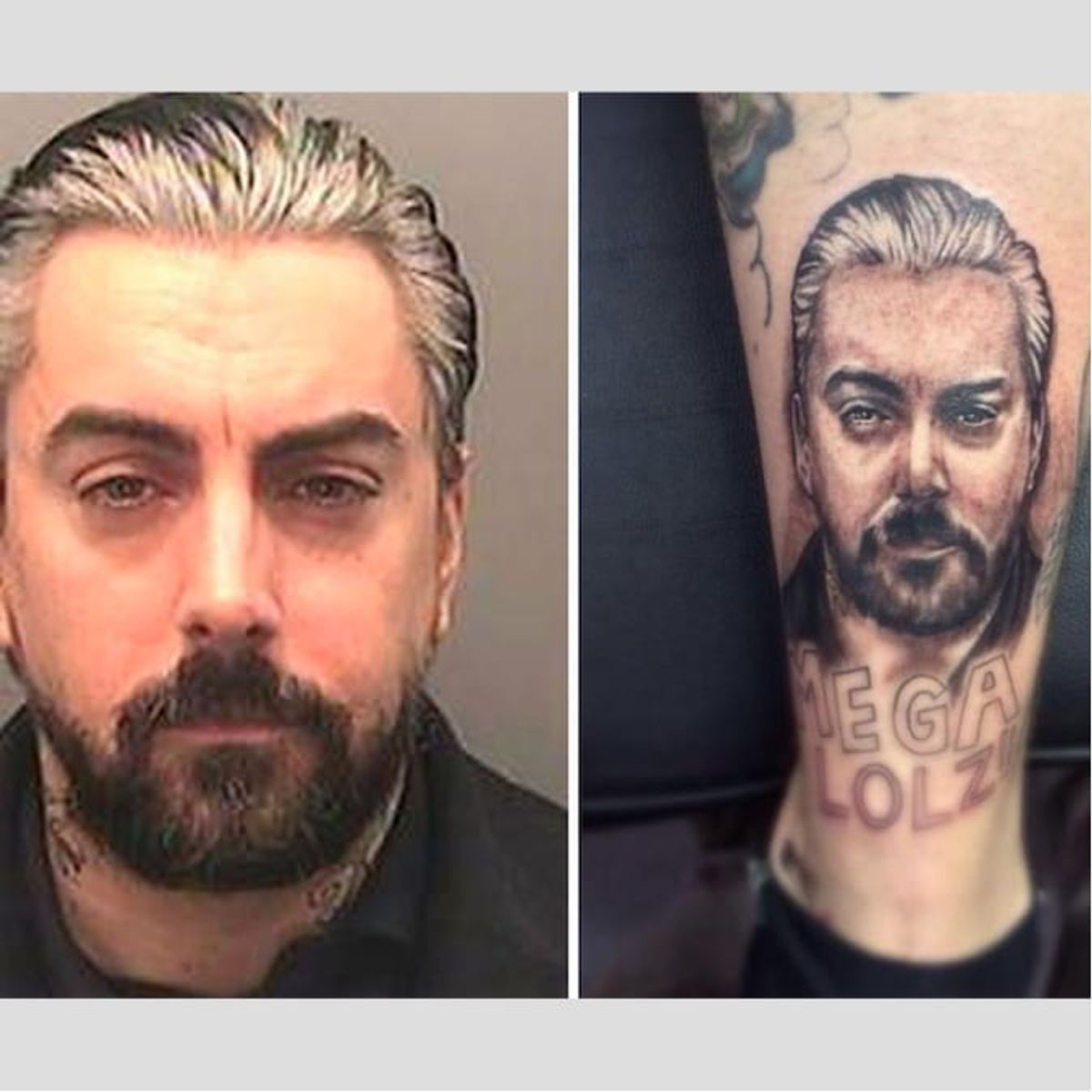 Tattoo uploaded by Xavier • Ian Watkins mugshot tattoo, via Reddit. 