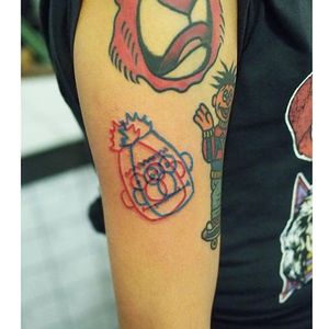 Bernie anaglyph tattoo by Marcus Yuen. #MarcusYuen #anaglyph #cartoon #3d #popculture #sesamestreet