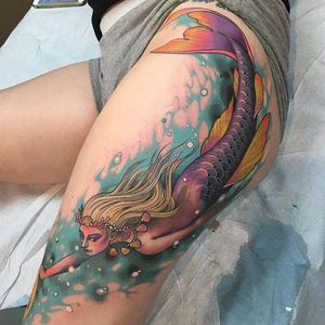 Mermaid Tattoo by Chad Lenjer #mermaid #mermaidtattoo #neotraditional #neotraditionaltattoo #neotraditionaltattoos #traditional #boldtattoos #moderntattoos #ChadLenjer