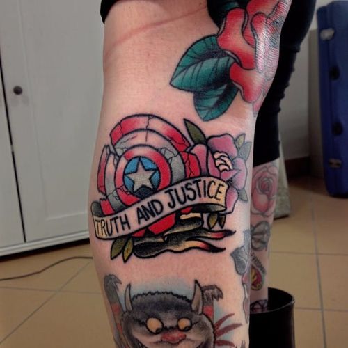 Captain America tattoo by Mattias Terzi. #captainamerica #superhero #marvel #comics #movies #MattiasTerzi