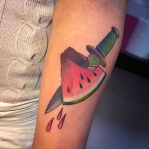 Watermelon Dagger Tattoo by Dario Sofo @DarioSofo #DarioSofo #Watermelon #WatermelonTattoo #Dagger  #Fruit