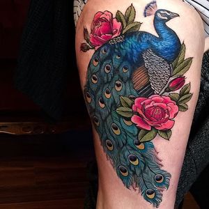 Peacock Tattoo by Hannah Flowers #peacock #peacocktattoo #neotraditional #neotraditionaltattoo #neotraditionaltattoos #neotraditionalartist #HannahFlowers