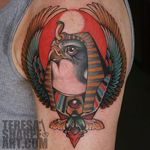 Horus Tattoo by Teresa Sharpe #horus #horustattoo #ra #ratattoo #rahorakthy #ancientegypt #egyptian #egyptiangod #godtattoos #TeresaSharpe