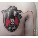 Black and red illustration tattoo by Zihae. #southkorean #southkorea #zihae #blackandred #red #illustrative #anatomicalheart #beautiful