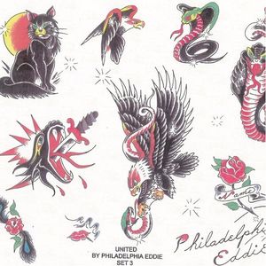 Some of Crazy Philadelphia Eddie's flash designs. #CrazyPhiladelphiaEddie #flashart #tattoolegend