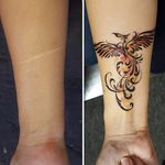 Phoenix self-harm scar tattoo coverup of JessPlays, via Reddit. #phoenix #scar #coverup #selfharm