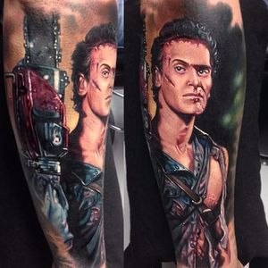 Awesome portrait of the man himself tattoo by Emily Moon #ashwilliams #evildead #demons #gore #horrortattoo