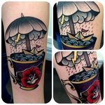 Storm in a teacup tattoo by Nat G. #storminateacup #storm #umbrella #teacup #tea #cup #wave #NatG