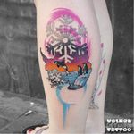 Snowflake tattoo by Volken #Volken #snowflake #killerwhale #penguin #sealife #dotwork #watercolor #graphic