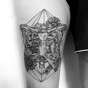 Rib Cage Tattoo by Damian Simes #ribcage #ribcagetattoo #bone #bonetattoo #skeleton #skeletontattoo #DamianSimes