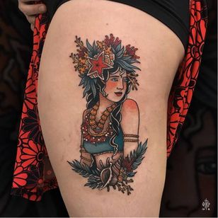 Tatuaje de sirena por Iditch #Iditch #tradicional #neotradicional #sirena #musselshell