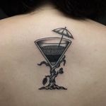 Tropical martini glass (IG-@dan_tattoo_o) #blackwork #dotwork #cattattoo #linework #southkorea #southkoreantattooartist #southkorean #martiniglass #treetattoo #surrealism