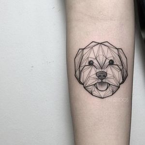 Dog tattoo by Fin T. #FinT #malaysia #geometric #animal #origami #pointillism #dotwork #dog #pet