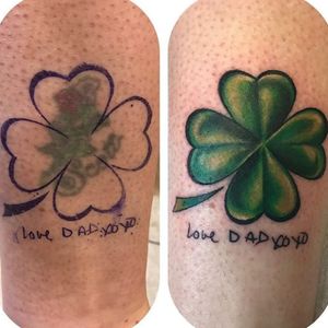 Ethan Bennett shows how you don't need good luck to get rid of a bad tatoo (IG—ethanbennett_tattoos). #coverup #EthanBennettt #shamrock #traditional