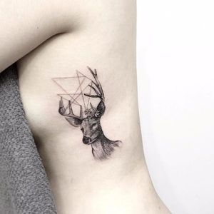 Geometry inspired delicate deer by tattooist_flower #delicate #linework #blackwork #deer #geometry #geometric #btattooing
