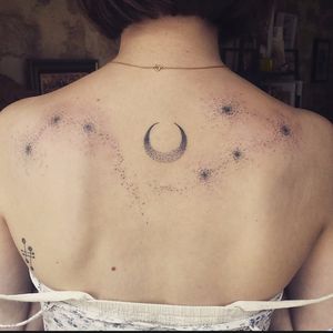 Simple constellation tattoo by Sailor RaFFy via Instagram @sailorraffy #linework #blackwork #dotwork #galaxy #constellation #constellationtattoo #galaxytattoo #SailorRaFFy
