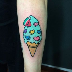 Ice cream tattoo by Clara Ambrosia. #ClaraAmbrosia #cute #fun #icecream #cone