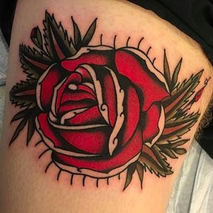 Red Rose Tattoo by Ivan Antonyshev #IvanAntonyshev #traditionalrose #Traditional #Rose  #Mainstaytattoo #Austin