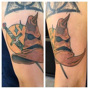 Sorting Hat Tattoo by Joelle Truax #sortinghat #thesortinghat #harrypotter #potterink #hogwarts #harrypotterink #JoelleTruax