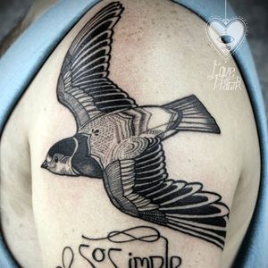 Swallow tattoo by David Hale #DavidHale #swallow #bird #blackwork #flying #wings