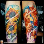 Vibrant Fall themed sunflower sleeve by Justin Buduo. #autumn #sunflower #flower #fall #JustinBuduo
