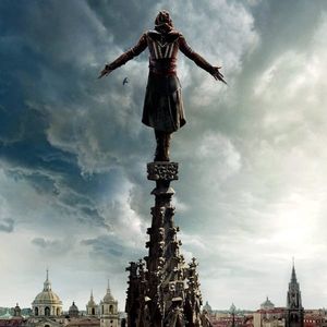 Pretty sure it's that fancy face tattoo he's got that lets him do this fancy balancing act. Pictured: art from the movie poster. #AssassinsCreed #MichaelFassbender #Hollywood #Movies