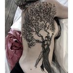 Mother Earth tattoo by Mike Riina. #MikeRiina #sketch #blackandgrey #tree #nature #woman