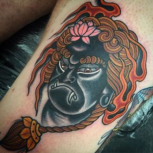 Traditional Fudo Tattoo by Myles Vear #TraditionalTattoo #TraditionalArtist #TraditionalTattoos #NeoTraditional #BoldWillHold #MylesVear