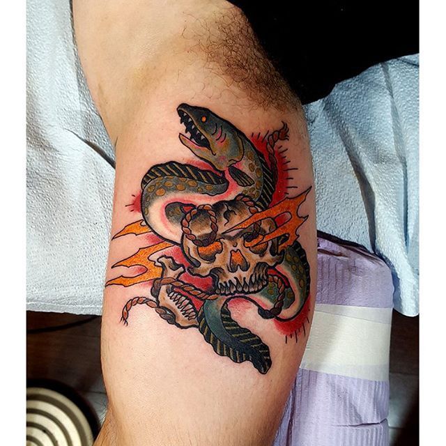 An electric eel from the other day by Alex Zampirri at Heart and Soul Tattoo  PA  Heart and soul tattoo Tattoos Traditional tattoo inspiration