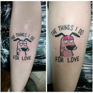Courage the Cowardly Dog tattoo by Chewy C. #courage #cartoon #dog #cartoonnetwork #couragethecowardlydog #matching