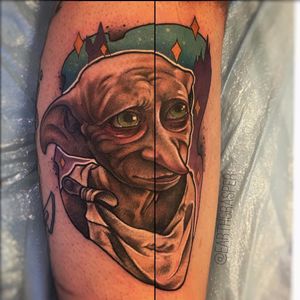 Dobby por Jonathan Penchoff! #JonathanPenchoff #HarryPotter #HarryPotterTattoo #Dobby #DobbyTattoo