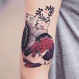 Psychedelic cats tattoo by Joanna Świrska. #JoannaSwirska #psychedelic #trippy #flora #fauna #nature #cat #animal #contemporary