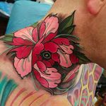 Peony flower neck tattoo by Elliott Wells #peony #peonies #flower #japanese #ElliottWells #triplesixstudios