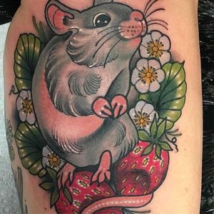 Mouse and Strawberries Tattoo by Sadee Glover @Sadee_Glover #SadeeGlover #SadeeGloverTattoo #Neotraditional #Neotraditionaltattoo #BlackChaliceTattoo #Swindon #England #Mouse