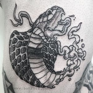 Cobra Tattoo by Sam Rulz #IllustrativeTattoos #Illustrative #Etching #Illustration #Blackwork #SamRulz #snake #cobra