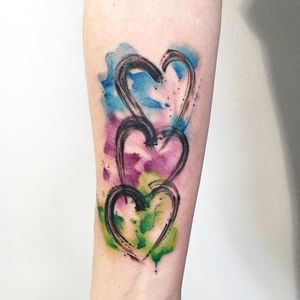 Brushstroke watercolor hearts tattoo by Sandro Stagnitta. #sketch #watercolor #SandroStagnitta #brushstroke #heart