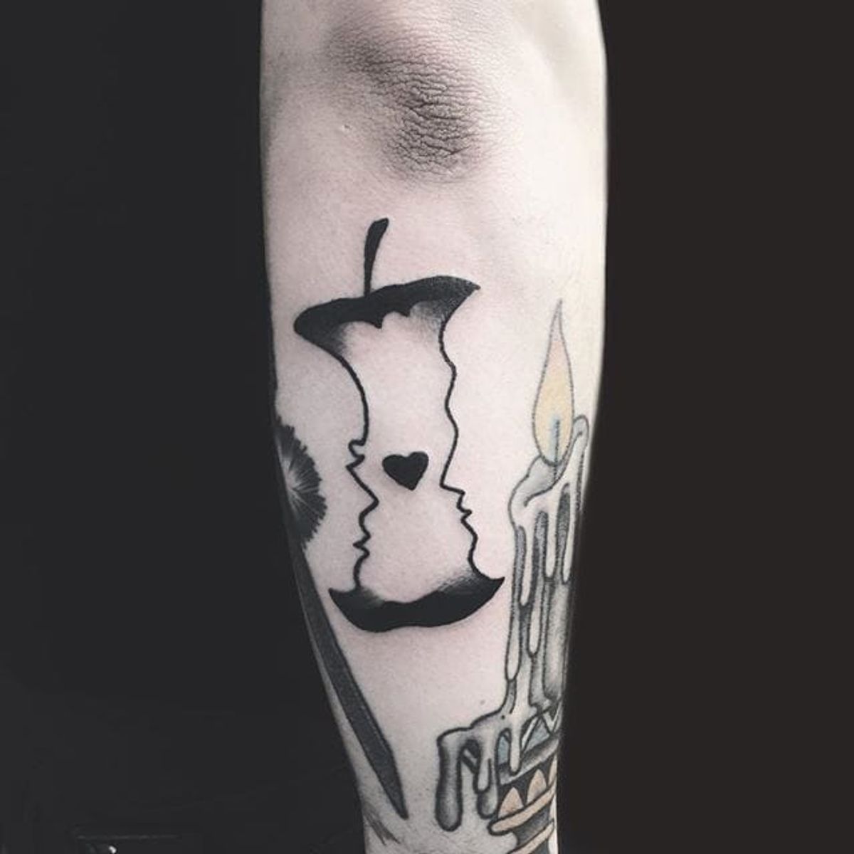 Tattoo uploaded by Xavier • Apple core tattoo. Cooley MattCooley blackwork apple heart